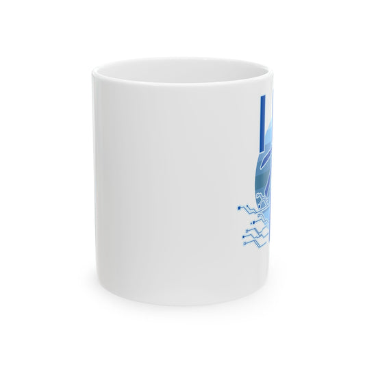 Cyber Love Ceramic Mug, Tech-Inspired Mug, Geek Gift, Computer Lover Cup, Customizable Digital Art, Unique Coffee Mug