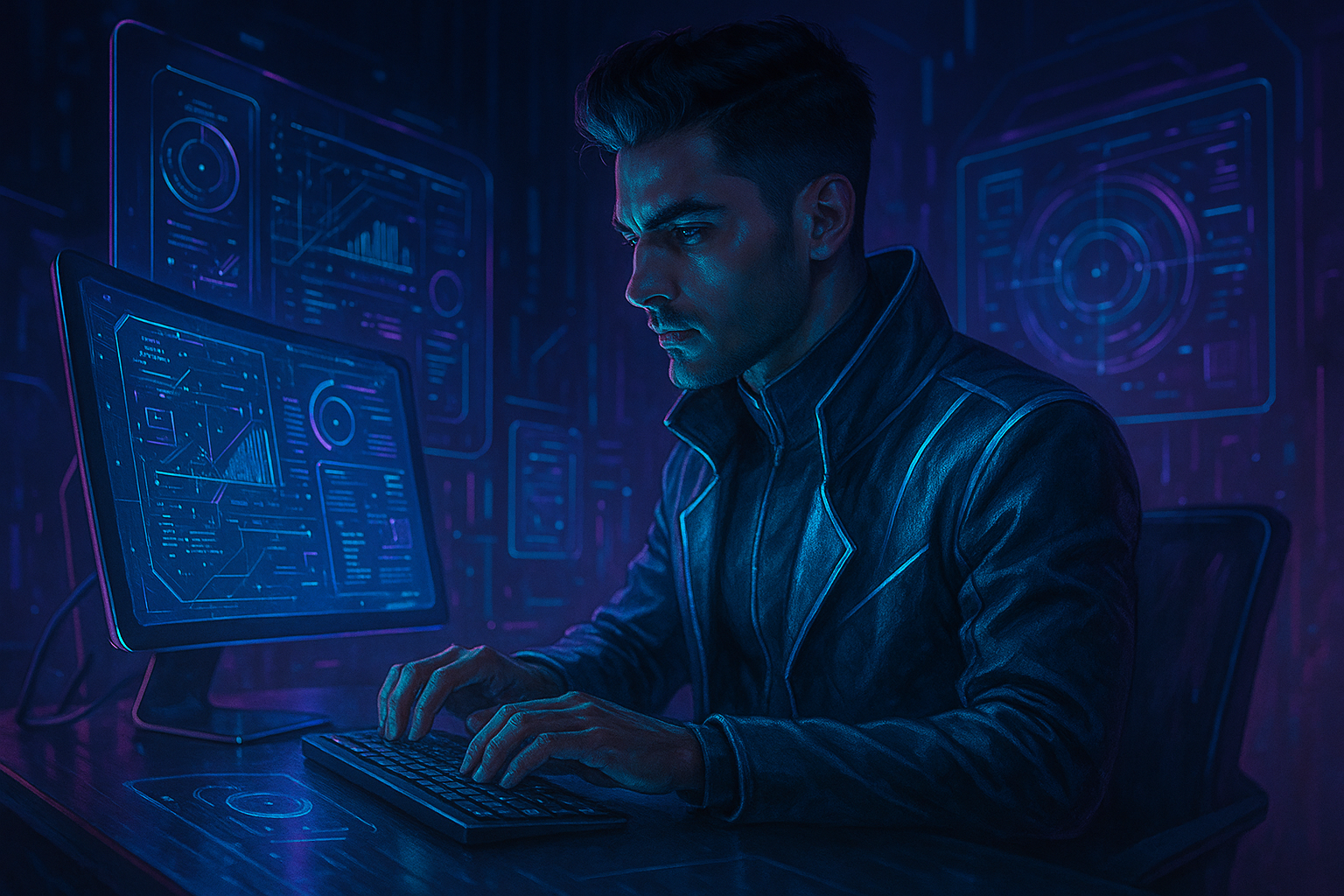 Futuristic and Artistic Man with Computer